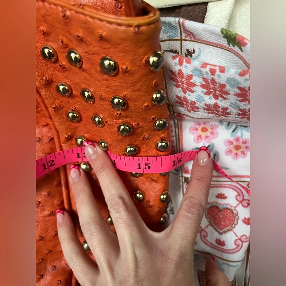 Expressions NYC Orange Faux Ostrich Studded Shoulder Bag Slightly Flawed - Picture 11 of 16